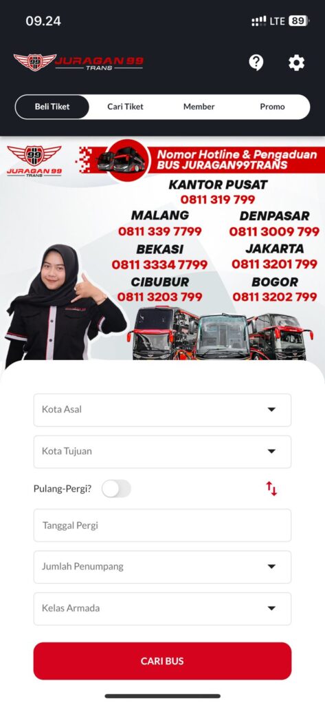 Juragan99 Online Bus Ticketing Mobile Apps 1